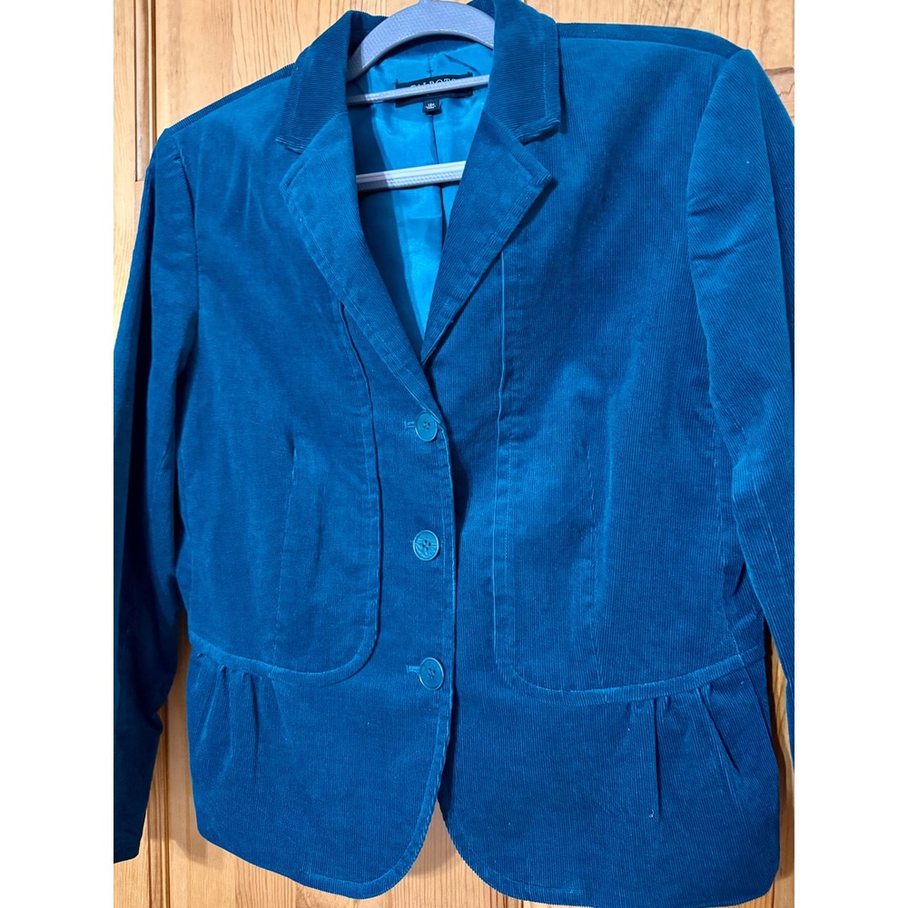 Talbots Petites 12P Teal Green Corduroy Jacket Blazer Fitted Career - Picture 2 of 7